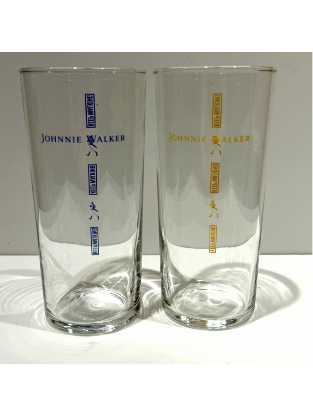 Johnnie Walker Keep Walking Highball Glasses Blue Gold Logo Set Of 2 12oz